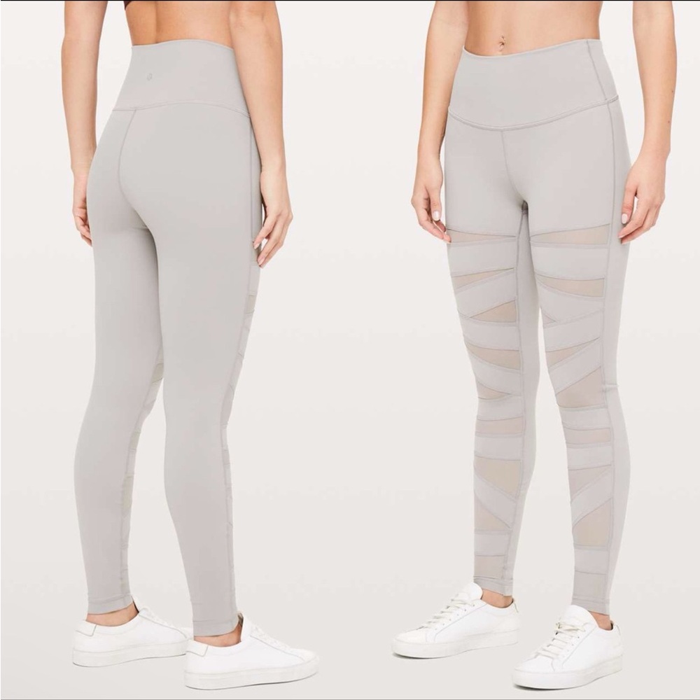 lululemon athletica Light Gray Mesh-Inset High-Rise Leggings